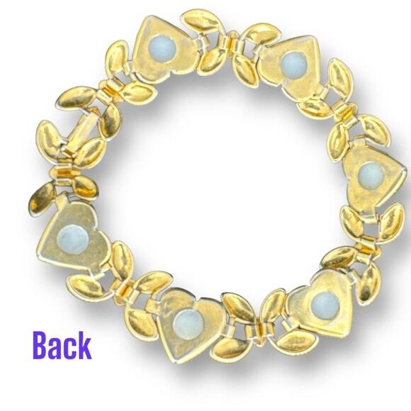 Heart Shape Faux Pearl Dainty Vintage Bracelet Gold Tone Links - Picture 5 of 6